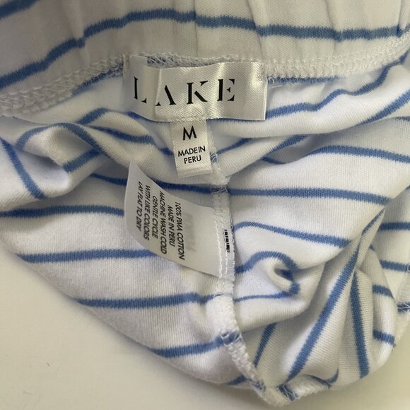 Women's LAKE Blue & White Striped Soft Pima Cotton Sleep Lounge Shorts Medium M - Picture 2 of 3